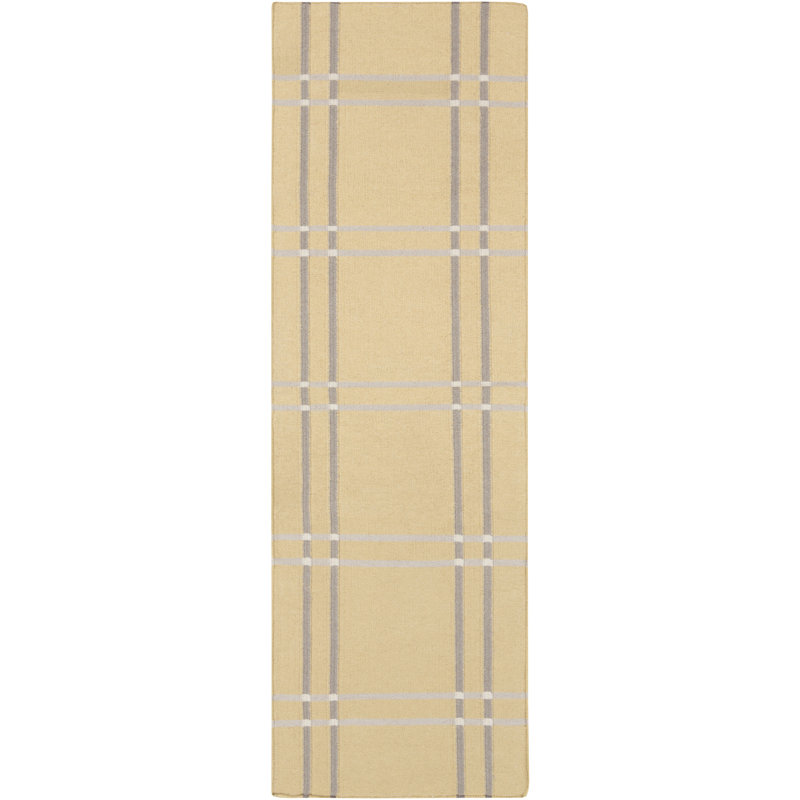 Tapis jaune / gris en laine tissé à la main Sheffield Market, Tapis de couloir 2 pi 6 po x 8 pi