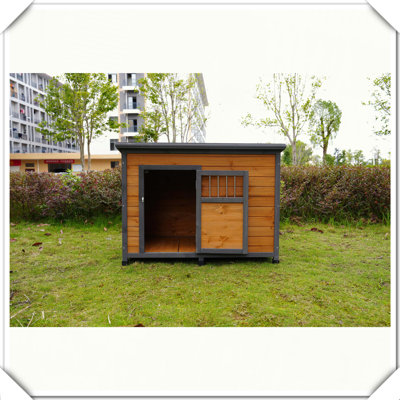 Solid Wood Dog House with Waterproof PVC Roof Breathable Doors
