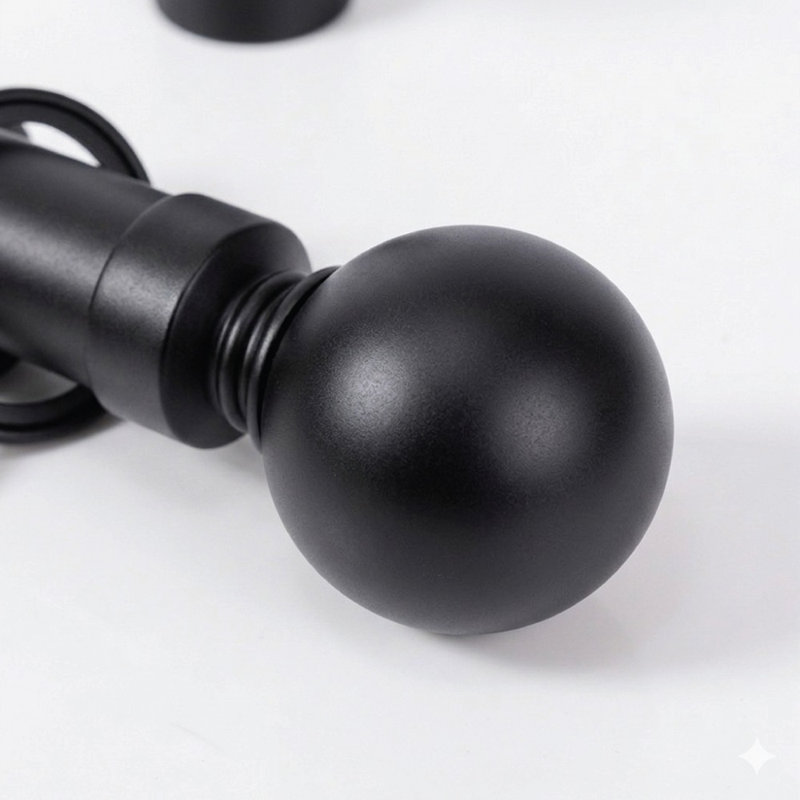 Extendable Metal Curtain Pole Set with Rings, Finials & Brackets, Adjustable 25mm Curtain Rods (Set of 2), Matte Black