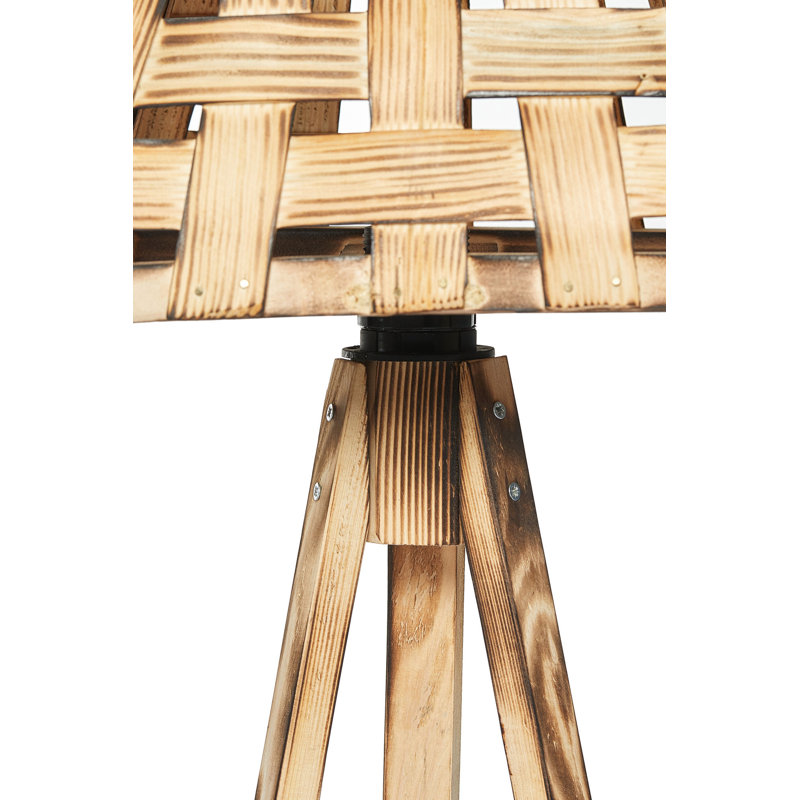 Lampe trépied en bois massif Sipan, Brûlé naturel
