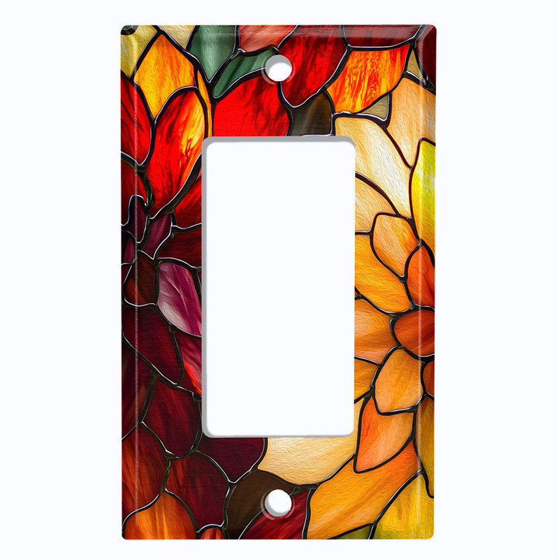 Couvercle de plaque d'interrupteur en métal; Bascule à deux bandes standard américain - Image imprimée de fleurs en verre coloré