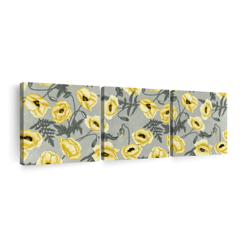 Motif de pavot jaune 3 pièces, H 8 po x l 26 po x P 1 po