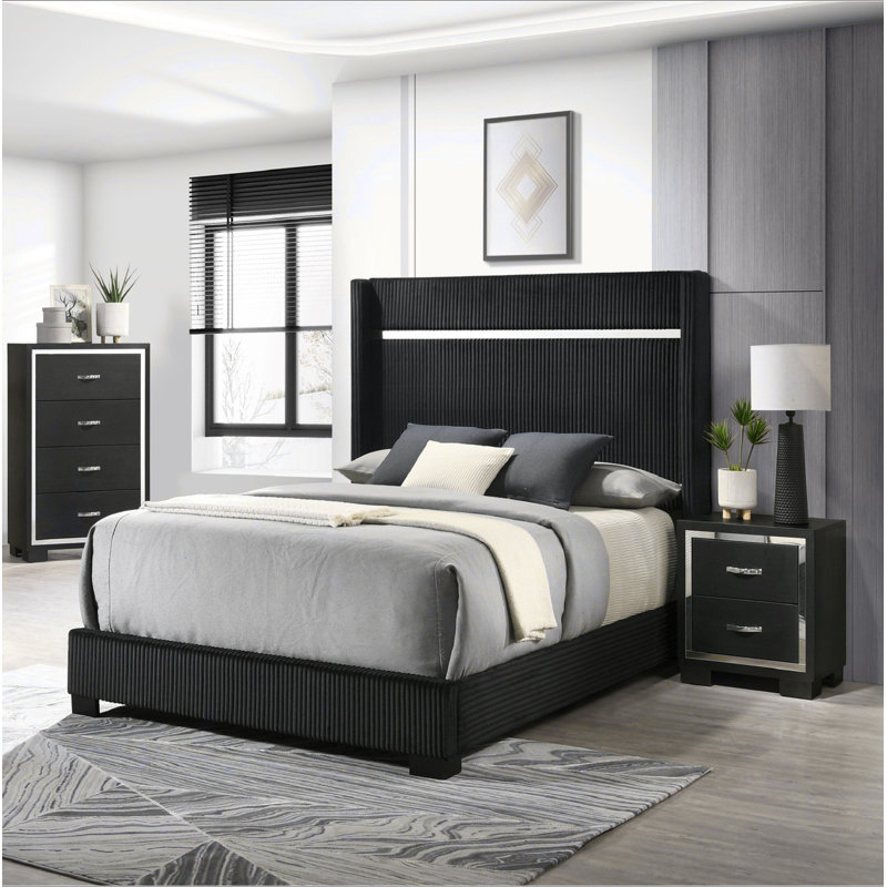 Meuble de chambre à coucher moderne à 1 tiroir Glam 4 tiroirs avec poignées en métal noir