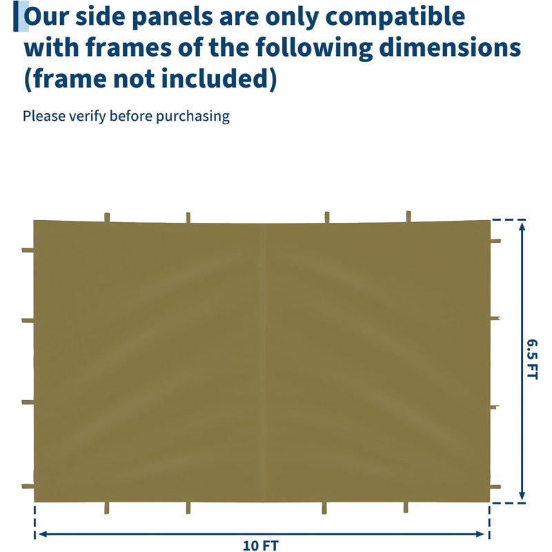 10x10Ft Pop up Canopy Sidewalls, 4 Piece, Brown