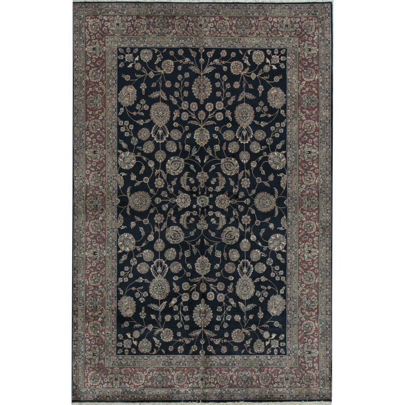 Tapis noir et rouge de haute qualité noué à la main