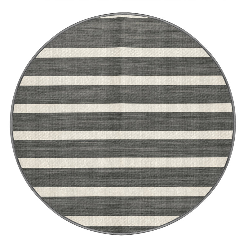 Washable Pearl Gray White Striped Area Rug, Rectangle 8' x 12'