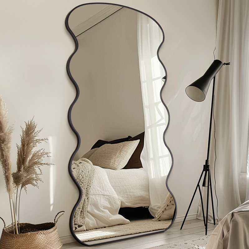 Arched Gold  Metal Oversized Full-Length Mirror, Black, 79" x 36"
