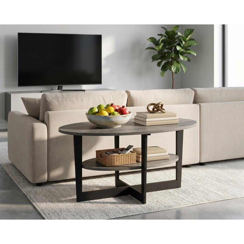  Table basse de salon JAYA, H 16,49 po x l 35,43 po x P 19,69 po, Chêne français / noir / ne s'applique pas