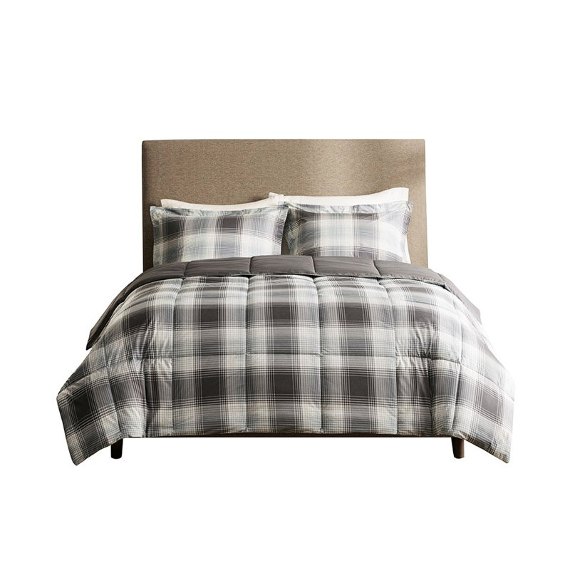 Édredon double / grand avec une alternative en duvet - bourre imprimée en tissu écossais gris et 2 taies décoratives assorties lavables à la machine