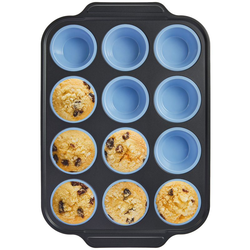Moules à muffins en silicone pour la cuisson avec cadre en métal, moules à œufs, moules à petits gâteaux 12 tailles régulières, moules à muffins antiadhésifs faciles à faire sauter pour four