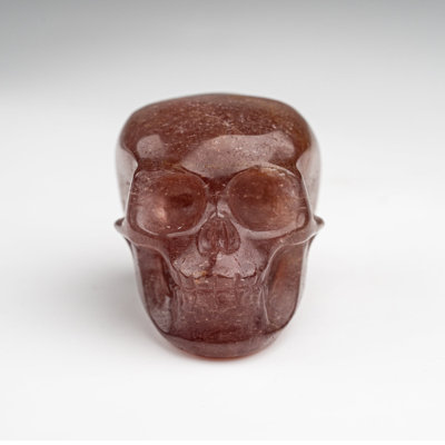 Polished Strawberry Quartz Skull Carving (125.4 Grams)