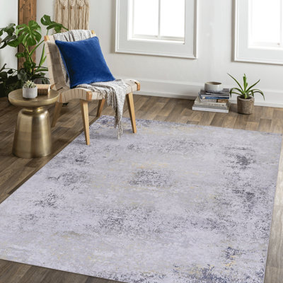 9X12 Bedroom Area Rug - Washable, Low-Pile, Non-Slip, Inviting  Gray Washable For Living Room