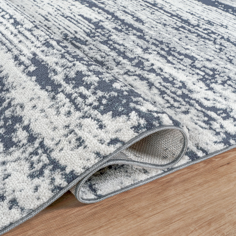 Adney Blue & Gray Abstract High-Low Modern Rug, Blue/Gray, 4'3" x 6'0"