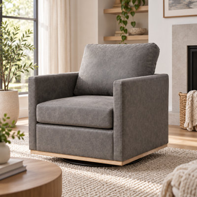 Fauteuil pivotant carré rembourré de 77,5 cm de large, fauteuil club confortable à 360° et canapé individuel pour salon, chambre, appartement, chambre d'enfant, en polyuréthane gris.