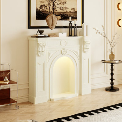 Foyer autoportant en bois manufacturé blanc crème