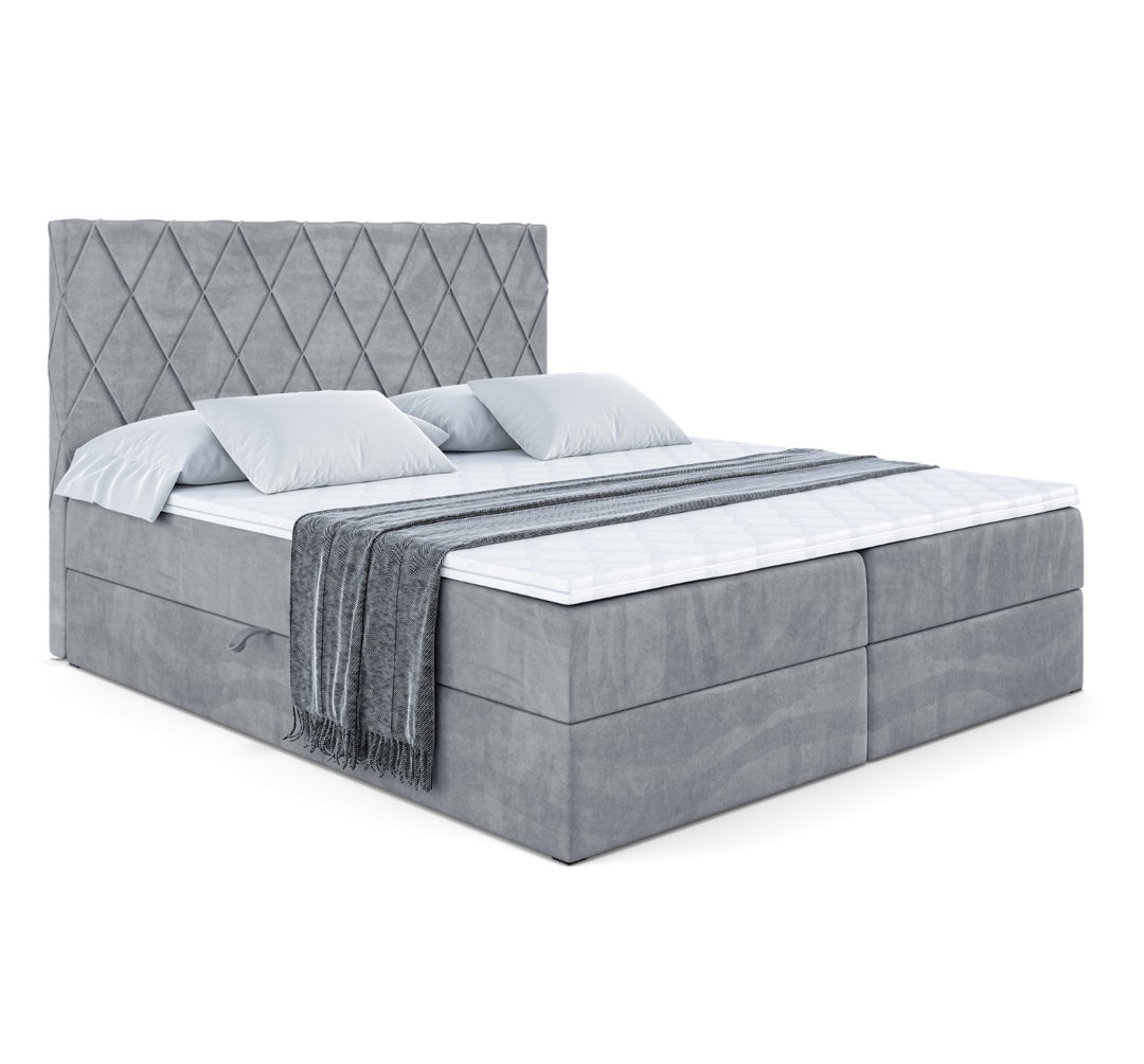 Boxspringbett mit H3 Bonell-Federkernmatratze, Topper und Bettkasten