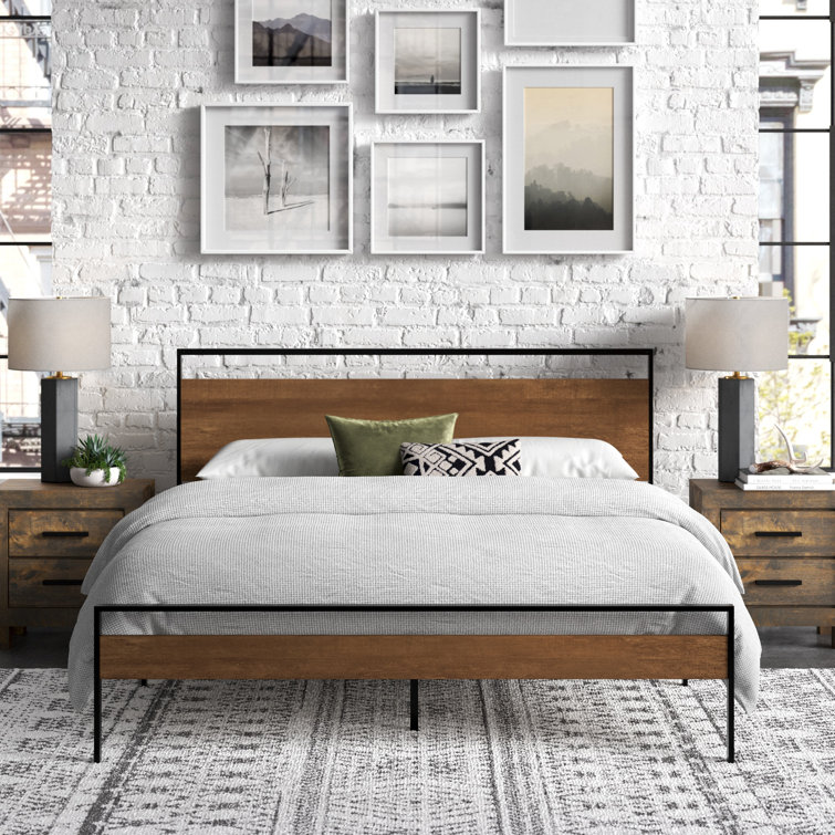 Metal and Wood Platform Bed