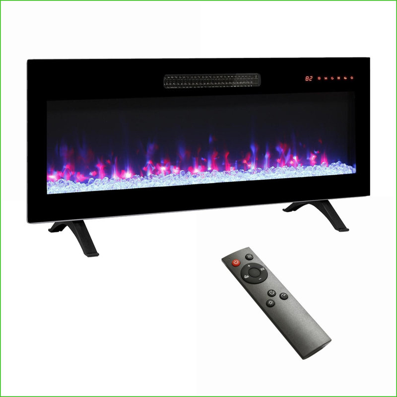 Electric Fireplaces 36 Inch Ultra-Thin Wall Mounted Recessed Fireplace w/ Remote, Multi-Color Flames &amp; Heater | Electric | Tempered Glass+Sheet Metal+Plastic