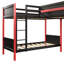 Lit superposé simple en L avec mezzanine de jeu, bureau intégré, DEL et rangement, noir / rouge