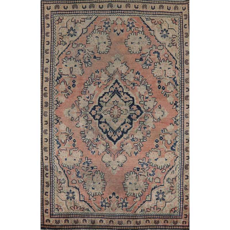 Tapis traditionnel rose en laine antique 4 x 7