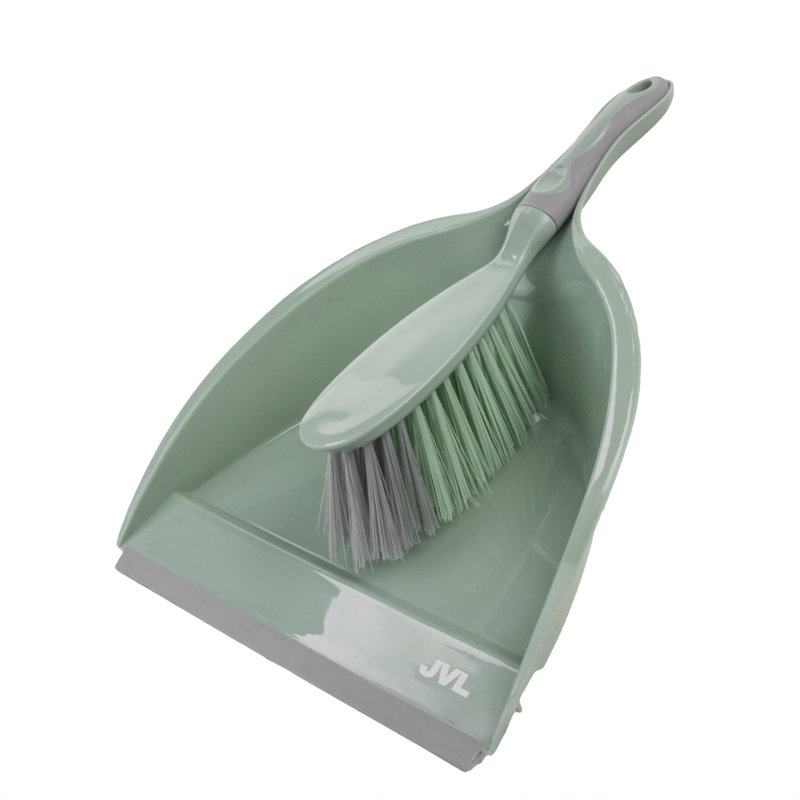 JVL Rubber Grip Dustpan and Brush Set, Green