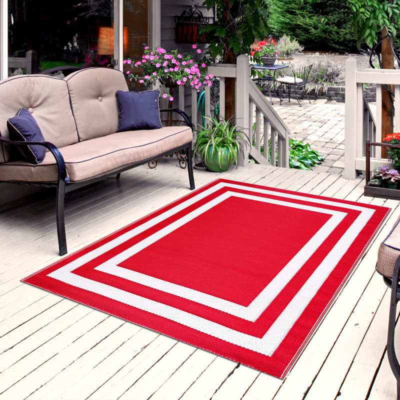 Tapis intérieur / extérieur rouge / blanc Winslet, Rectangle 8 pi x 10 pi