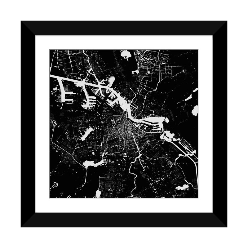 « amsterdam », impression verticale sur toile tendue, Papier d'art encadré noir, Blanc, H 24 po x l 24 po x P 1 po