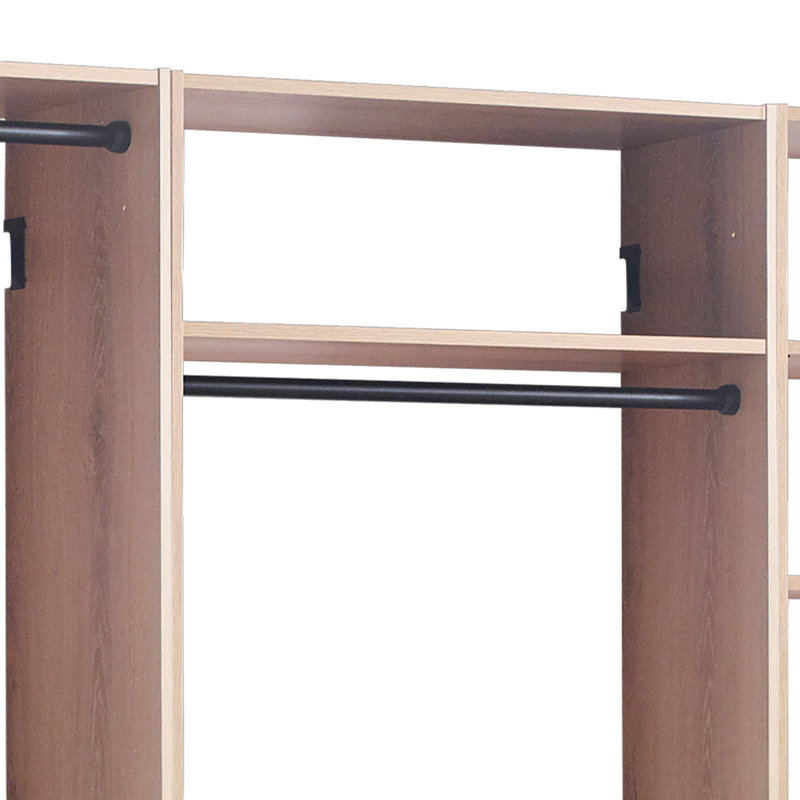 Vedz Walk In Closet W 2 Drawers, 5 Shelves, 3 Hanging Rods, Black/Oak Brown