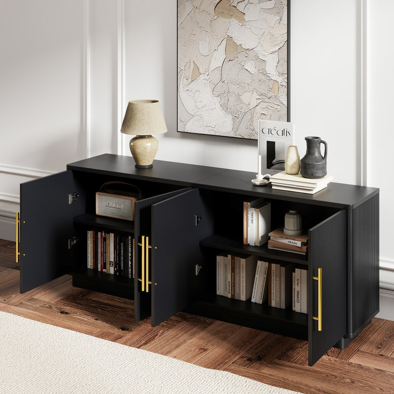  TV Stand For Tvs Up To 80 Inches, Media Console With 4 Fluted Doors, 70" Entertainment Center With Ample Storage For Living Room