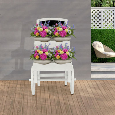 Chariot de jardin, étagère à plantes en bois avec roulettes pour présenter des fleurs, idéal pour la terrasse, les mariages et la décoration intérieure.