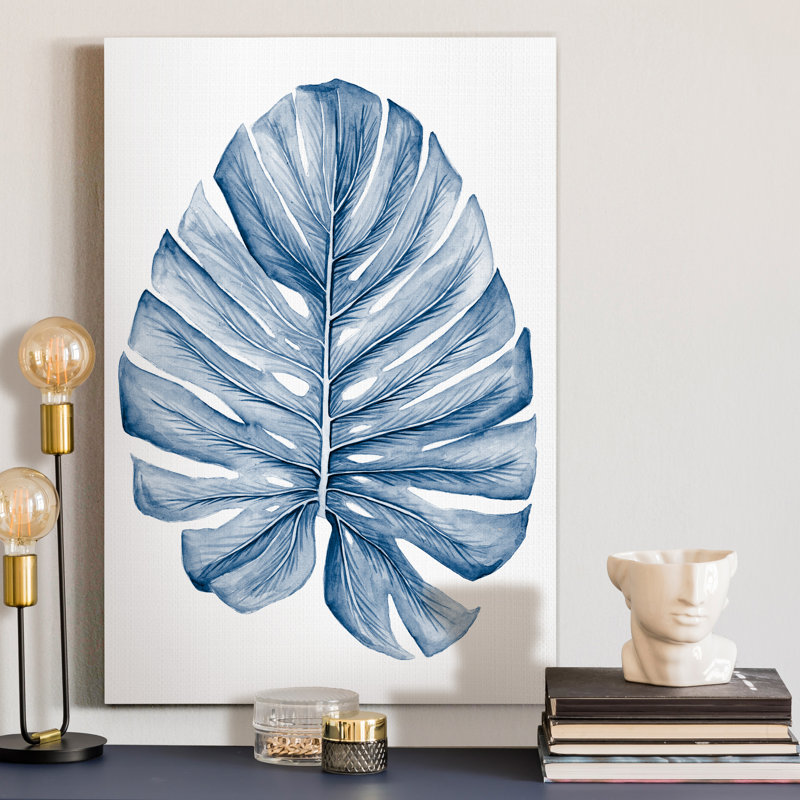 Reproduction d’art sur toile tendue « Indigo tropical Leaves I », H 48 po x l 32 po x P 1 po