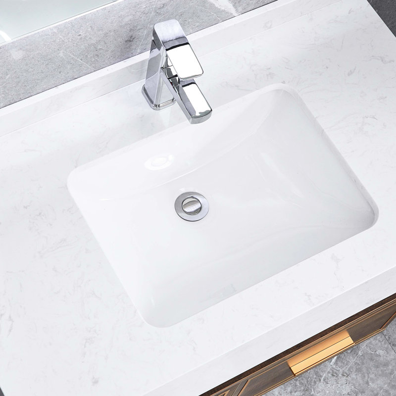 Lavabo sous-comptoir en céramique blanche - Trop-plein, Isolation phonique, Chaleur, Teinture et égratignure Rouille sans trous de robinetterie Rectangulaire, Rouille, Robinet émergé