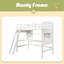 Lit mezzanine simple avec tablettes de rangement, bureau et échelle