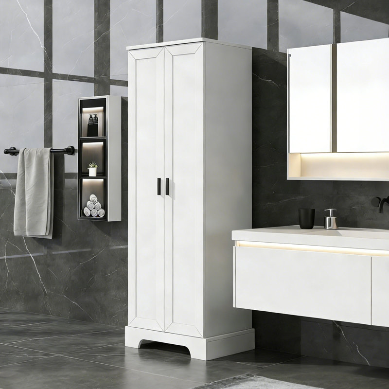 Freestanding Bathroom Storage Cabinet With 2 Doors And Adjustable Shelf, White