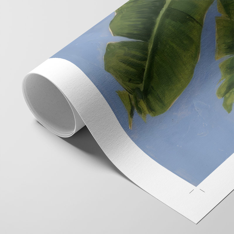 Feuilles de bananier sur fond bleu I - impression sur toile seulement - non encadrée, H 60 po x l 40 po