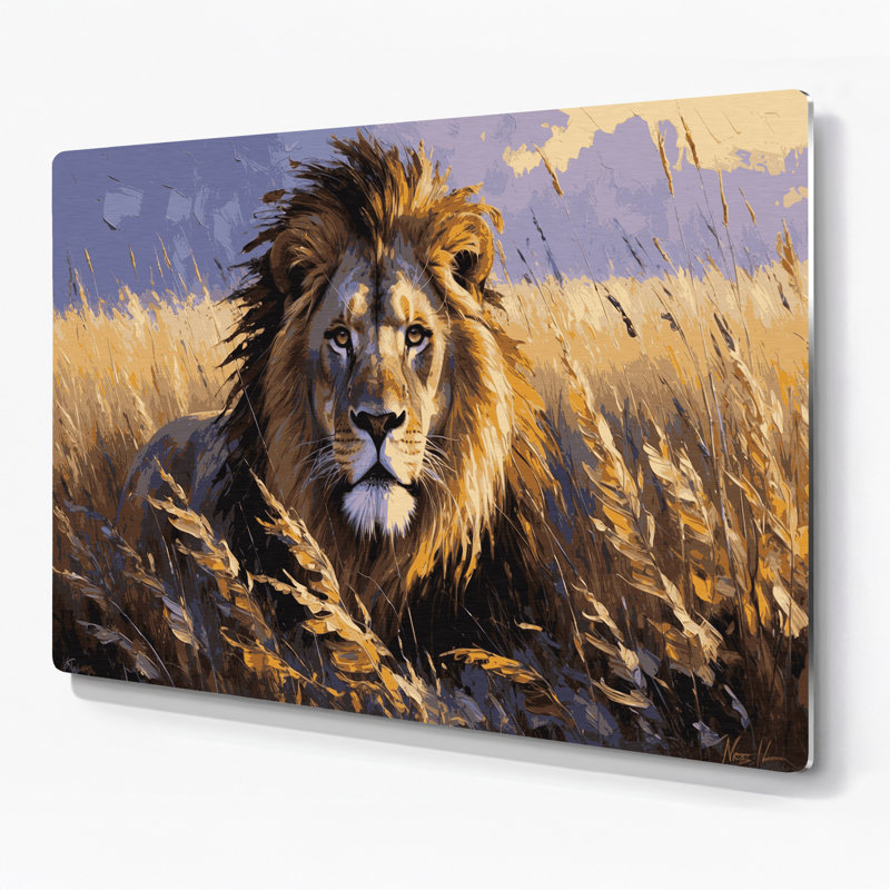 «Big Cats Grass Lion», art mural en métal, H 20 po x l 24 po