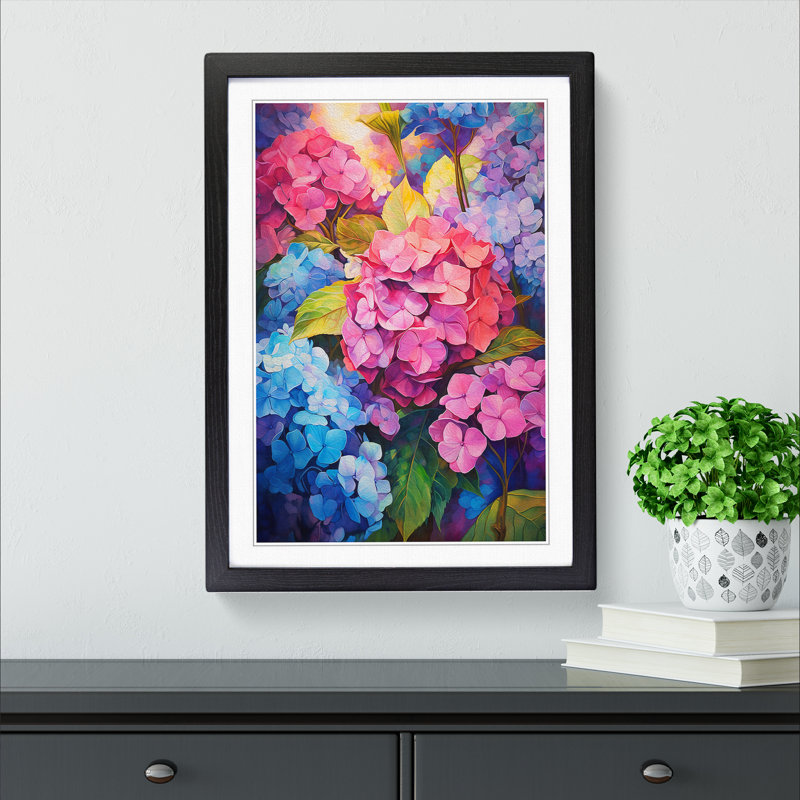 Hydrangea Expressionism - Framed Print, 34cm H x 25cm W x 2cm D, Black
