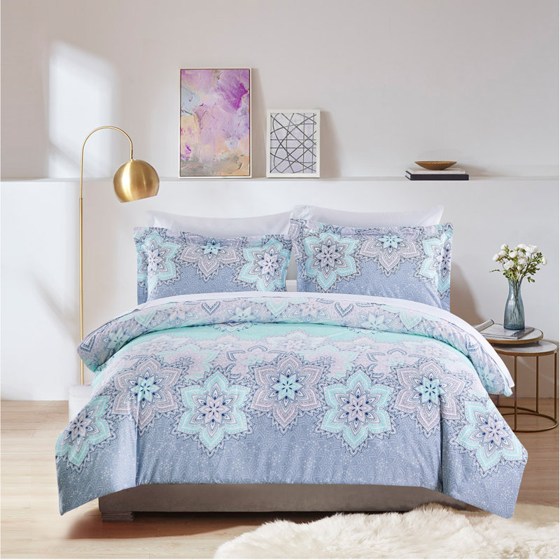 Ensemble de housse de couette réversible en microfibre 3 pièces Djordje, Housse de couette simple + 2 taies décoratives si