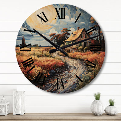 Farmhouse Timeless Abode Pointillism - Countryside Oversized Wood Wall Clock