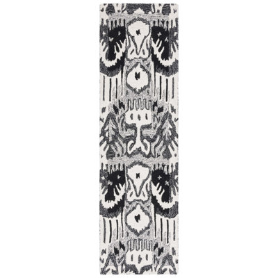 Ikat Hand Tufted Wool/Cotton Ikat Rug in Black/Ivory