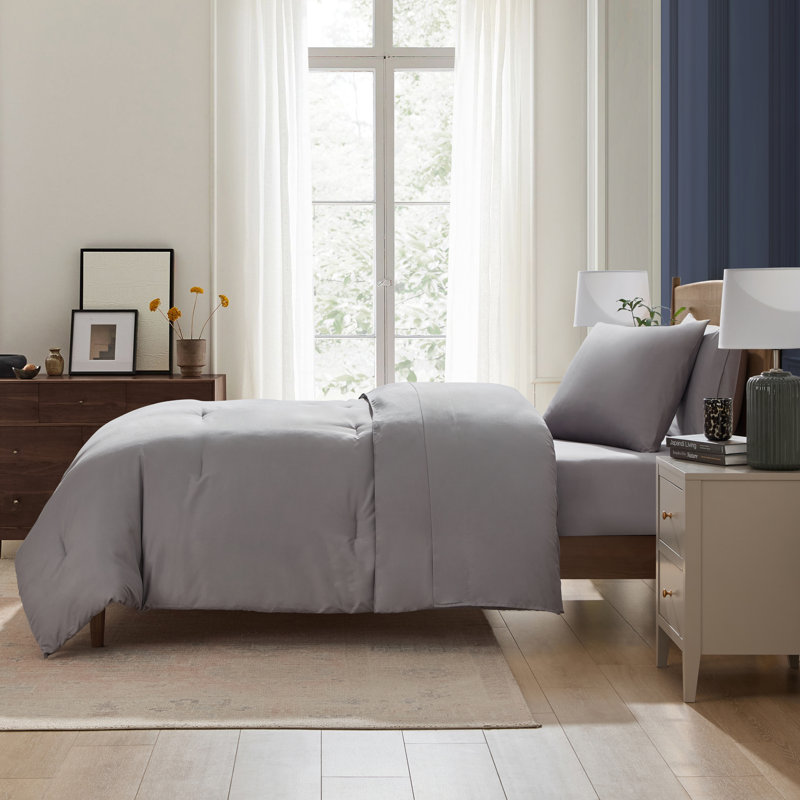 Ensemble d'édredon en microfibre 5 pièces avec draps, Édredon simple très long + 4 pièces supplément, Gris