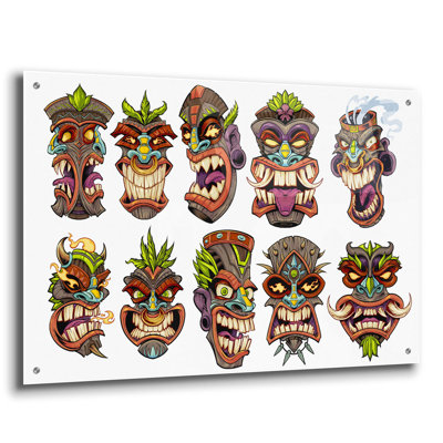 Tiki Heads Flat On Plastique / Acrylique par Flyland Designs Print