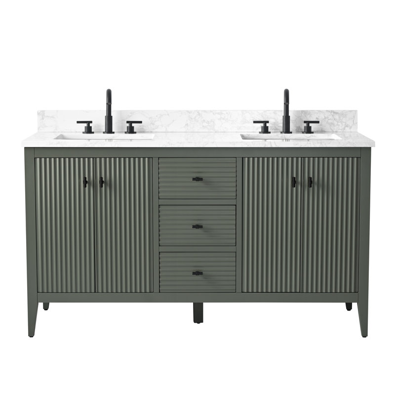 Ensemble de meuble-lavabo double 60 po, Linéaire vert rétro, Noir mat