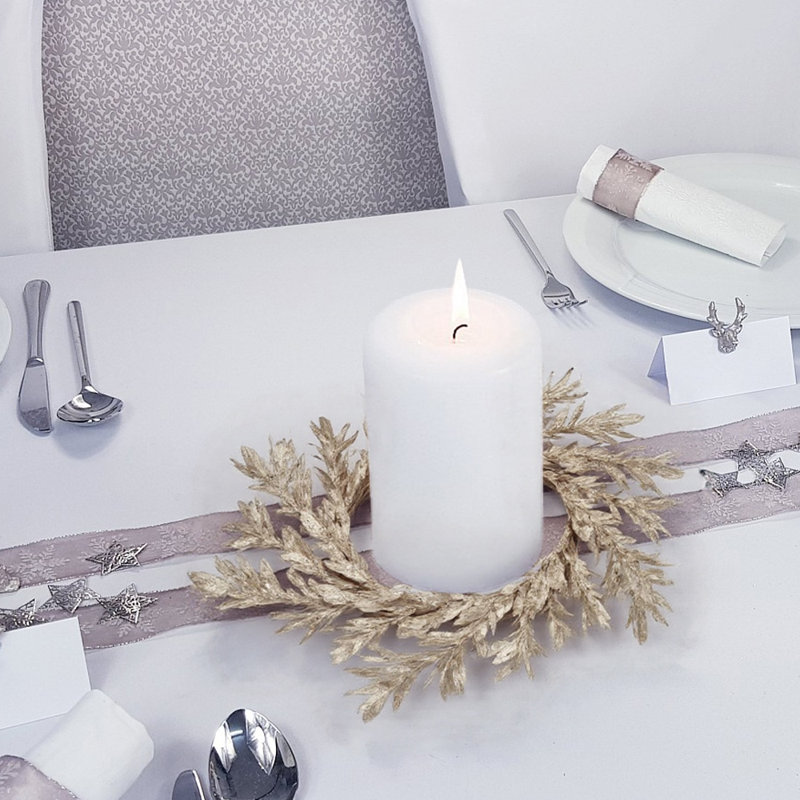 Anneau de bougie en plastique en plastique or champagne, couronne de bougie décorative pour centre de table