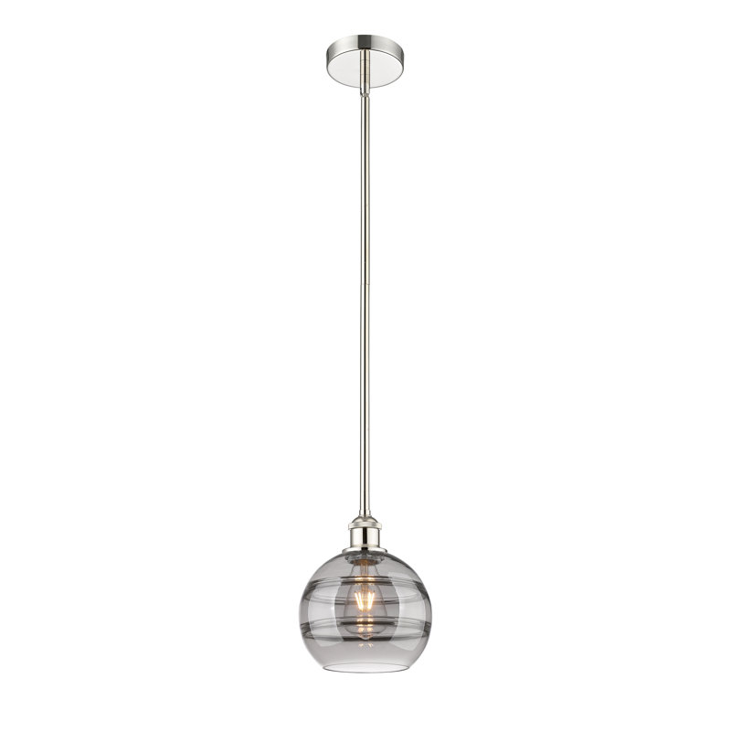 Mini-luminaire suspendu avec tige 6 po Edison Bienes-616-G556, Transparent, H 9,38 po x l 8 po x P 8 po, Nickel poli