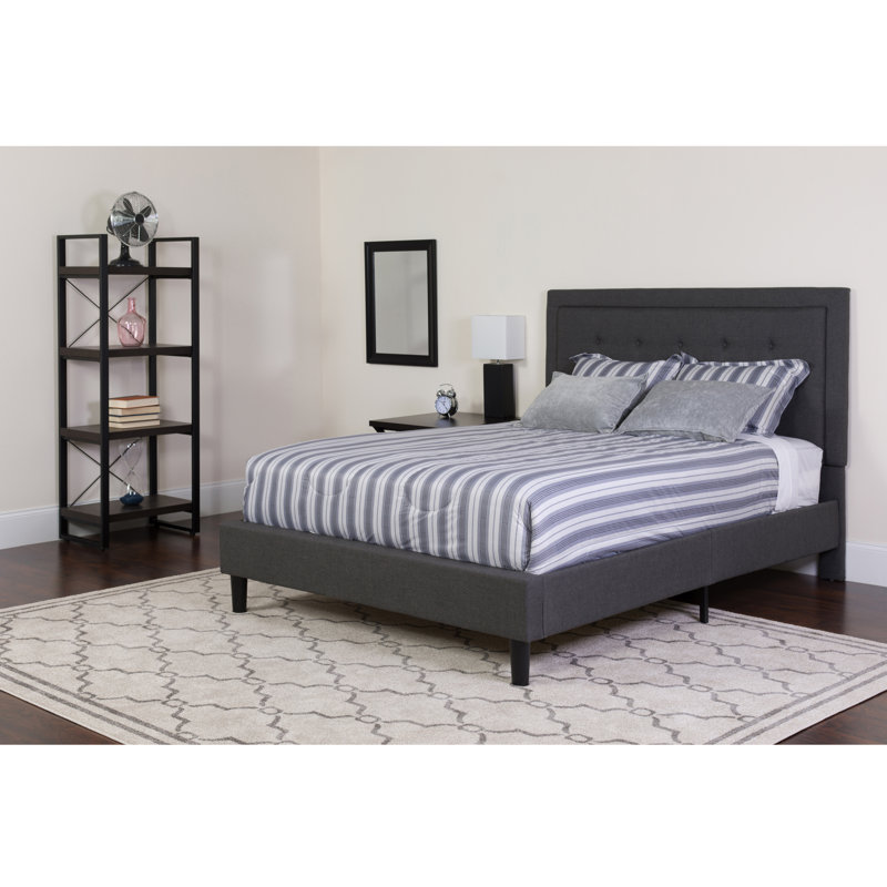 Aluino Panel Tufted Platform Bed and Memory Foam Pocket Spring Mattress, Twin, Dark Gray