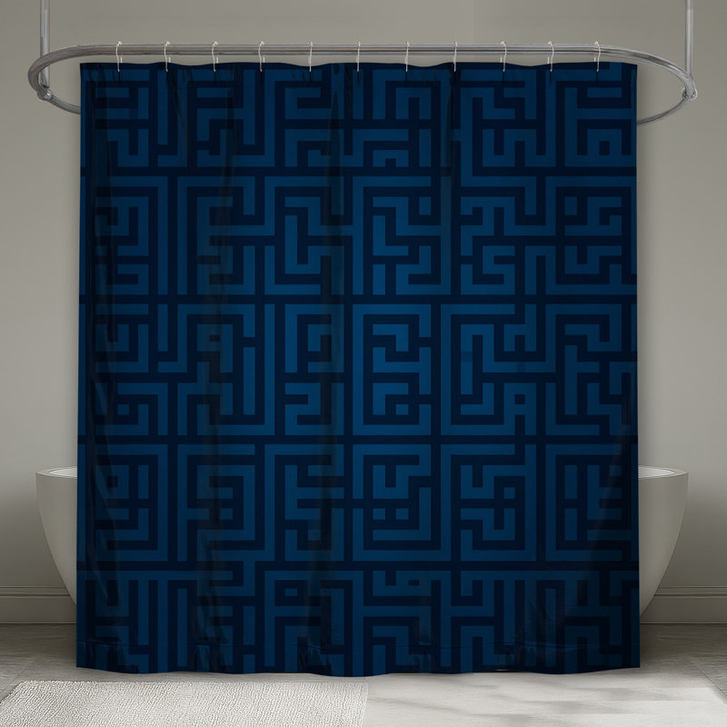 Blue Maze Pattern Shower Curtains Extra Long, 70in W x 93in H