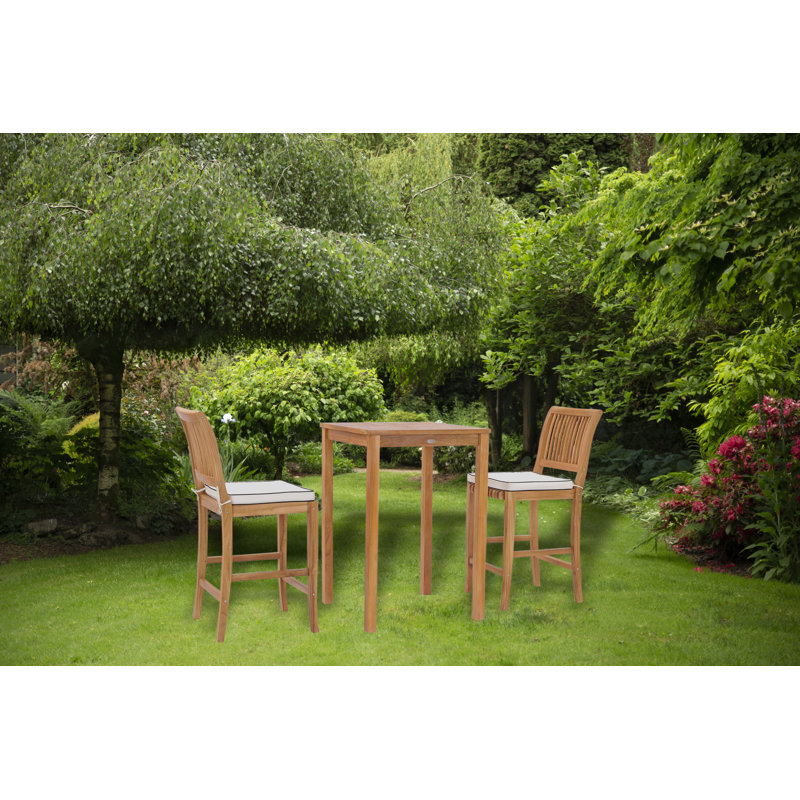 2 - Person Teak Wood Patio Dining Set with Square Table , Cushions Included