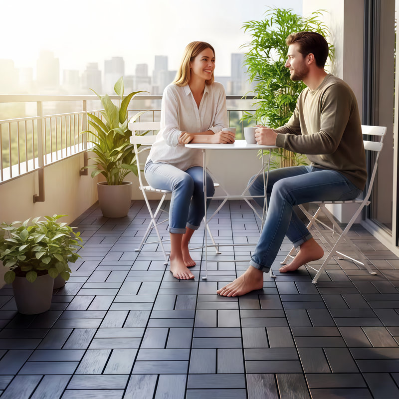 Carreaux de terrasse en plastique à emboîtement, paquet de 44, revêtement de sol intérieur imperméable 12 po x 12 po, toutes saisons, anti-dérapant pour terrasse