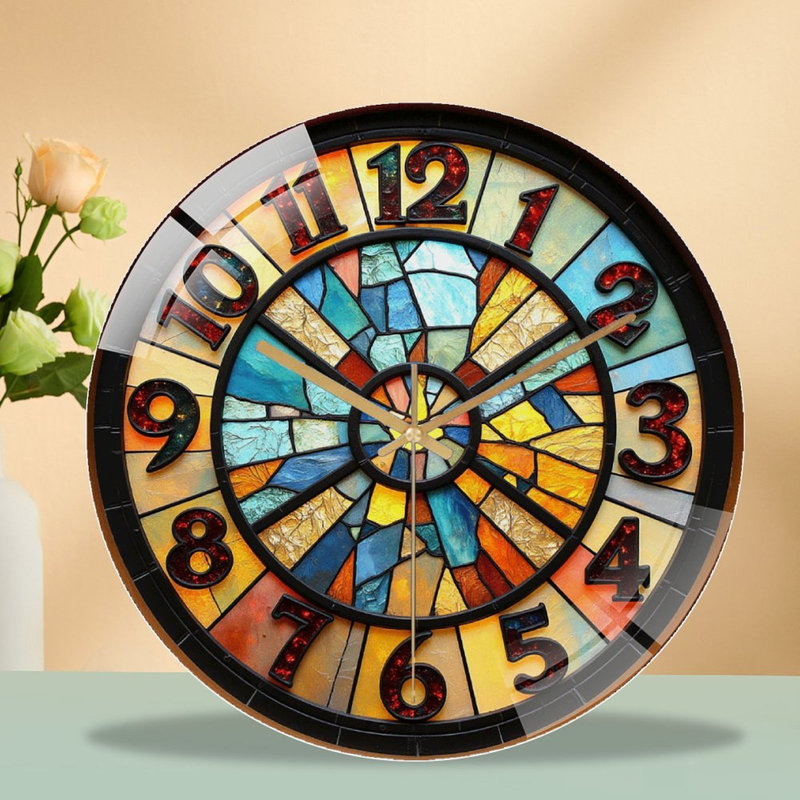 Horloge murale vitrail unique, art décoratif 12 po